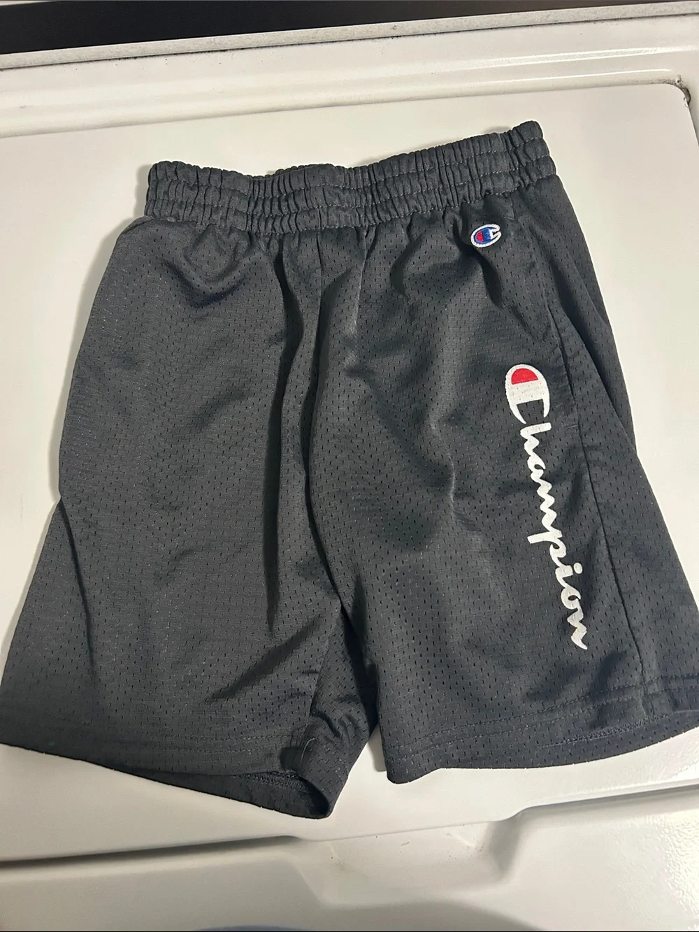 Champion Men's Black Athletic Mesh Shorts with Script Logo